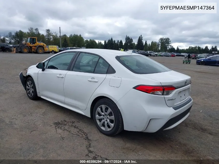 2021 Toyota Corolla Le VIN: 5YFEPMAE5MP147364 Lot: 40358294