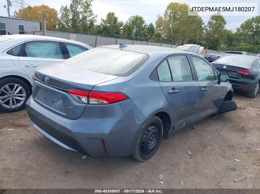 2021 Toyota Corolla Le VIN: JTDEPMAE5MJ180207 Lot: 40359057