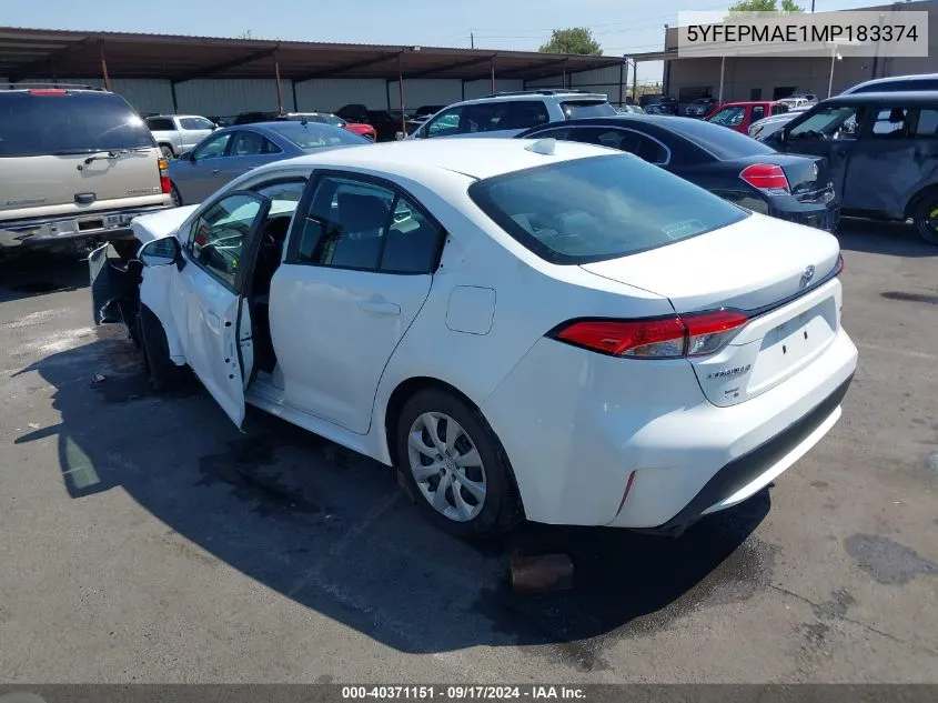 2021 Toyota Corolla Le VIN: 5YFEPMAE1MP183374 Lot: 40371151