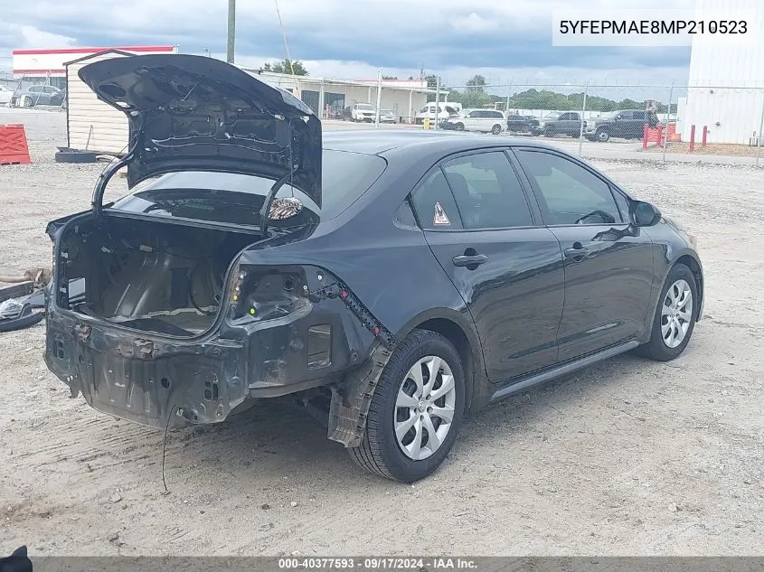 2021 Toyota Corolla Le VIN: 5YFEPMAE8MP210523 Lot: 40377593