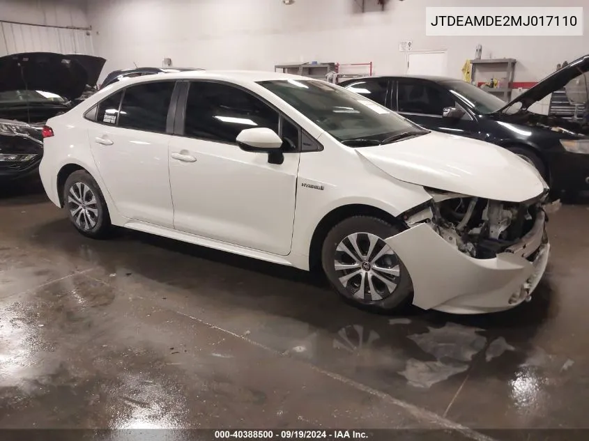 JTDEAMDE2MJ017110 2021 Toyota Corolla Hybrid Le