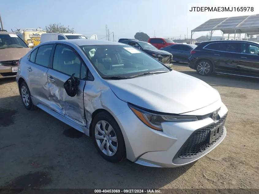 2021 Toyota Corolla Le VIN: JTDEPMAE3MJ165978 Lot: 40453069