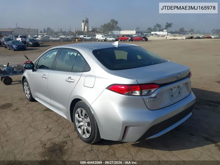 2021 Toyota Corolla Le VIN: JTDEPMAE3MJ165978 Lot: 40453069