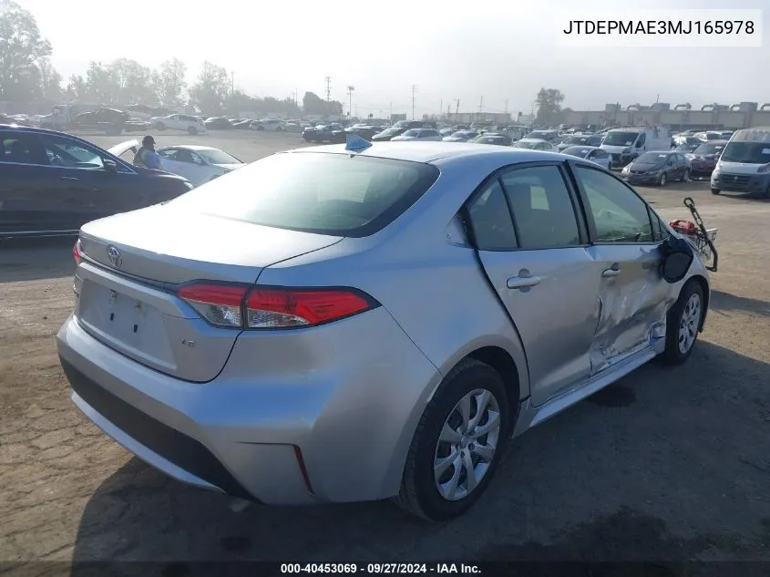 2021 Toyota Corolla Le VIN: JTDEPMAE3MJ165978 Lot: 40453069