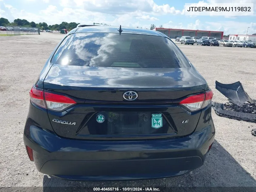 2021 Toyota Corolla Le VIN: JTDEPMAE9MJ119832 Lot: 40455716