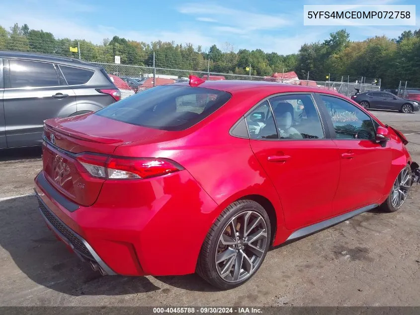 2021 Toyota Corolla Se VIN: 5YFS4MCE0MP072758 Lot: 40455788