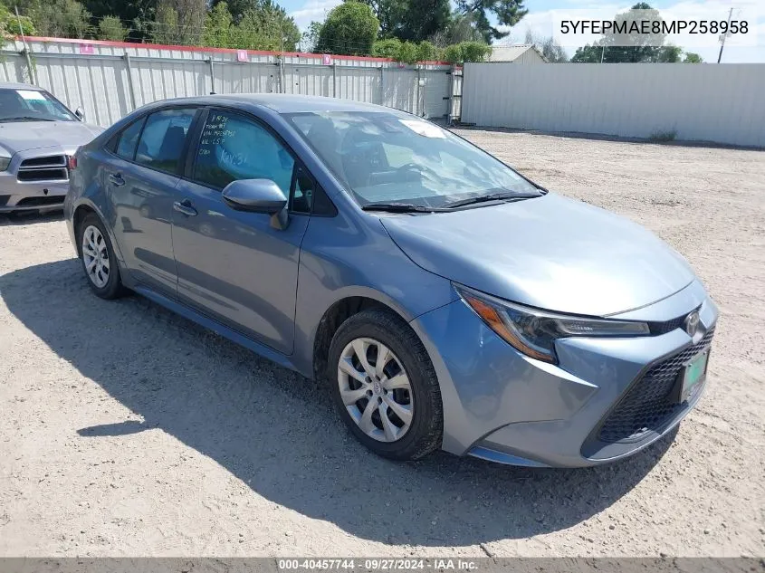 2021 Toyota Corolla Le VIN: 5YFEPMAE8MP258958 Lot: 40457744