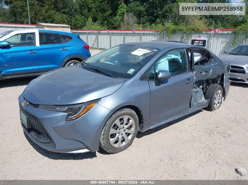 2021 Toyota Corolla Le VIN: 5YFEPMAE8MP258958 Lot: 40457744