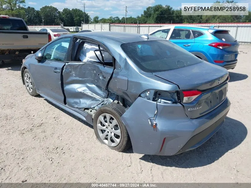 2021 Toyota Corolla Le VIN: 5YFEPMAE8MP258958 Lot: 40457744