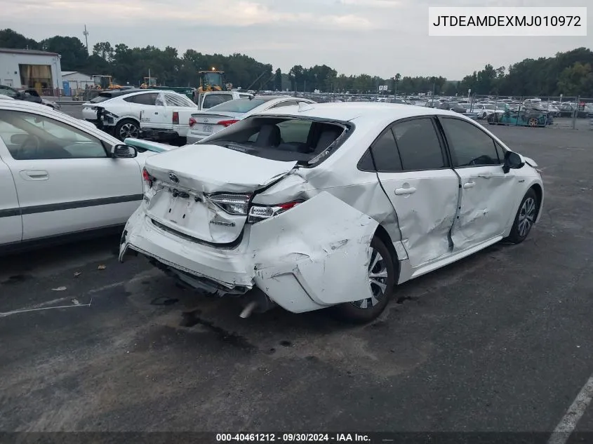 2021 Toyota Corolla Hybrid Le VIN: JTDEAMDEXMJ010972 Lot: 40461212