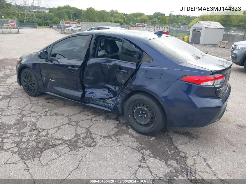 2021 Toyota Corolla Le VIN: JTDEPMAE3MJ144323 Lot: 40465420