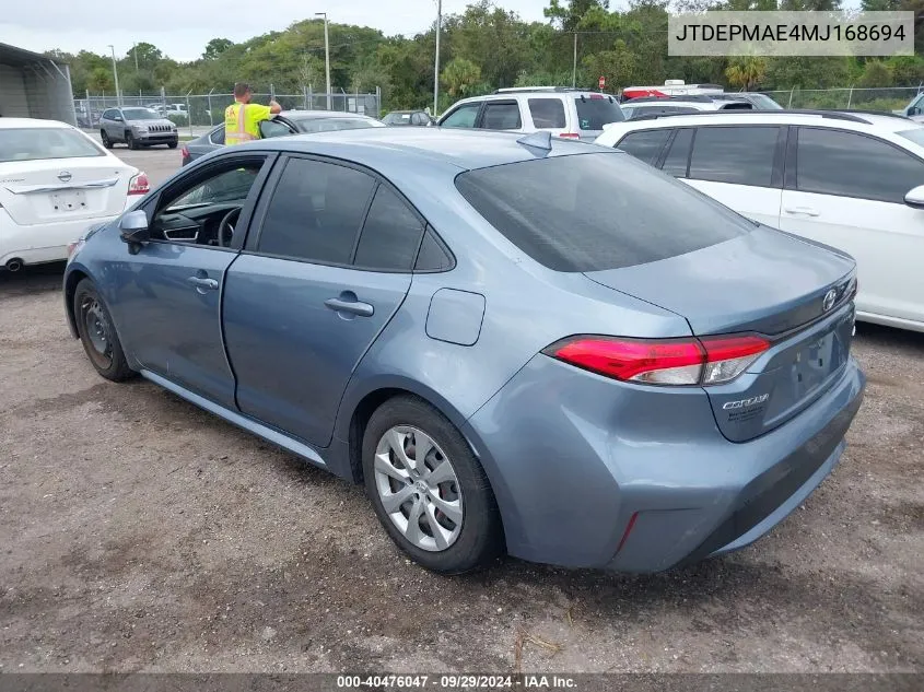 2021 Toyota Corolla Le VIN: JTDEPMAE4MJ168694 Lot: 40476047