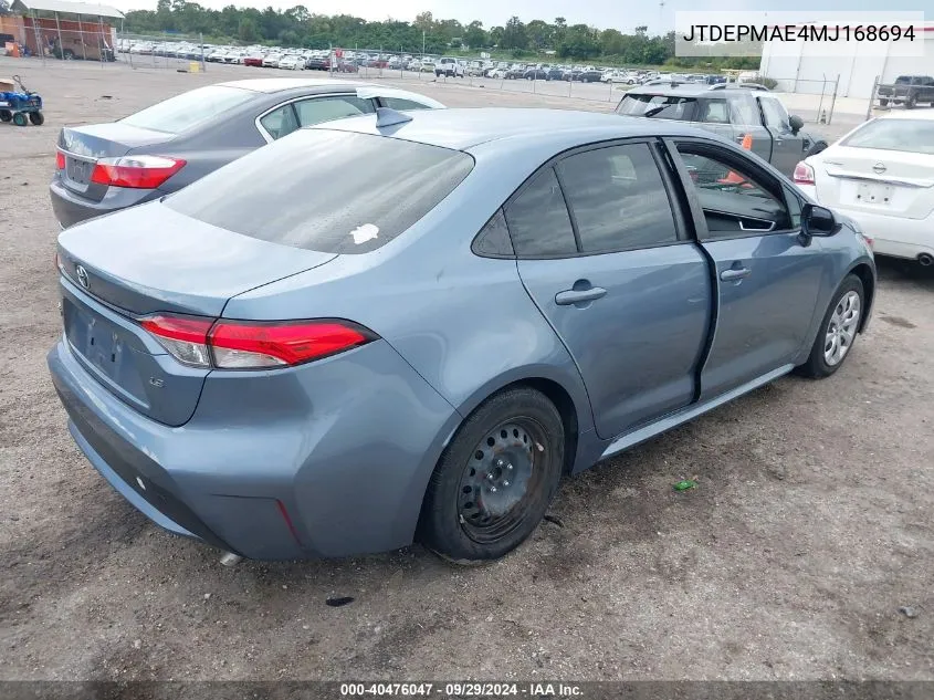 JTDEPMAE4MJ168694 2021 Toyota Corolla Le