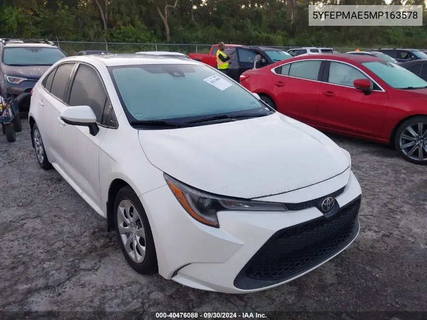 2021 Toyota Corolla Le VIN: 5YFEPMAE5MP163578 Lot: 40476088