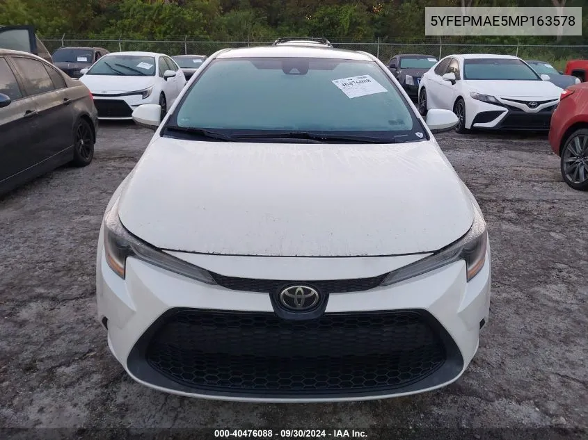 2021 Toyota Corolla Le VIN: 5YFEPMAE5MP163578 Lot: 40476088