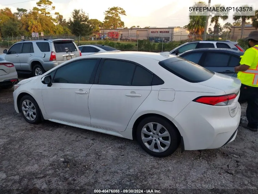 2021 Toyota Corolla Le VIN: 5YFEPMAE5MP163578 Lot: 40476088