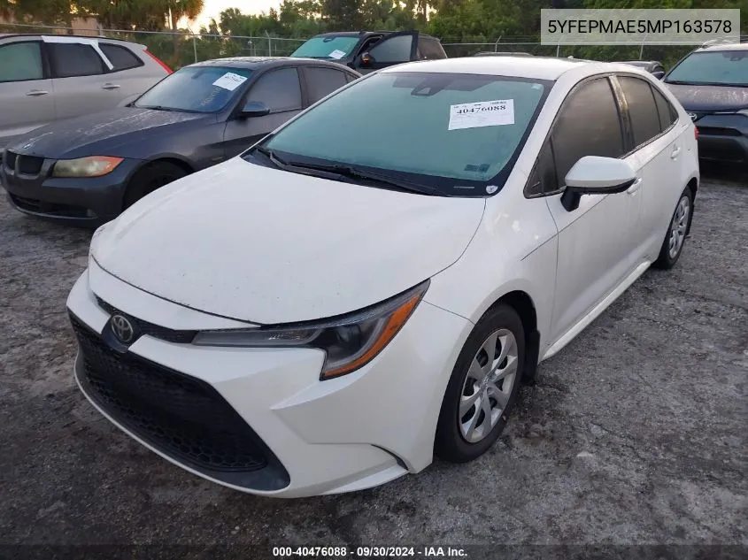 2021 Toyota Corolla Le VIN: 5YFEPMAE5MP163578 Lot: 40476088