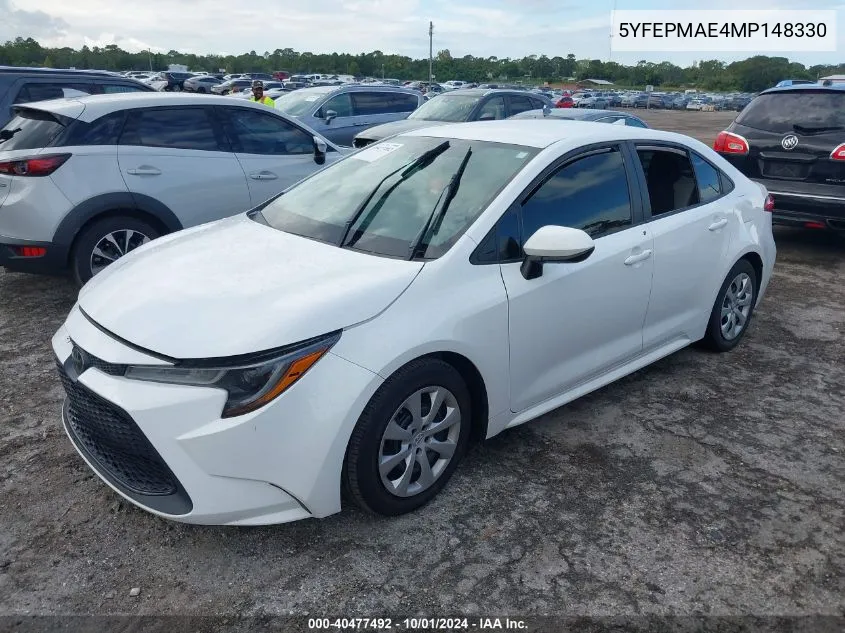 2021 Toyota Corolla Le VIN: 5YFEPMAE4MP148330 Lot: 40477492