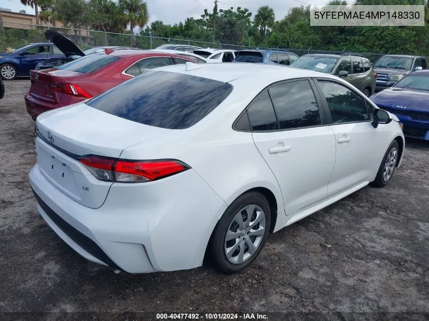 2021 Toyota Corolla Le VIN: 5YFEPMAE4MP148330 Lot: 40477492