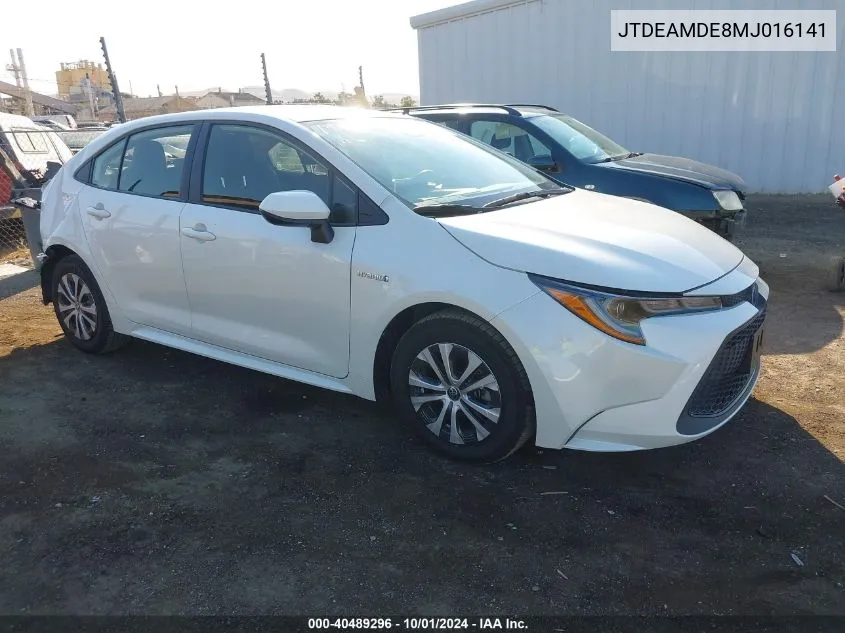 2021 Toyota Corolla Hybrid Le VIN: JTDEAMDE8MJ016141 Lot: 40489296