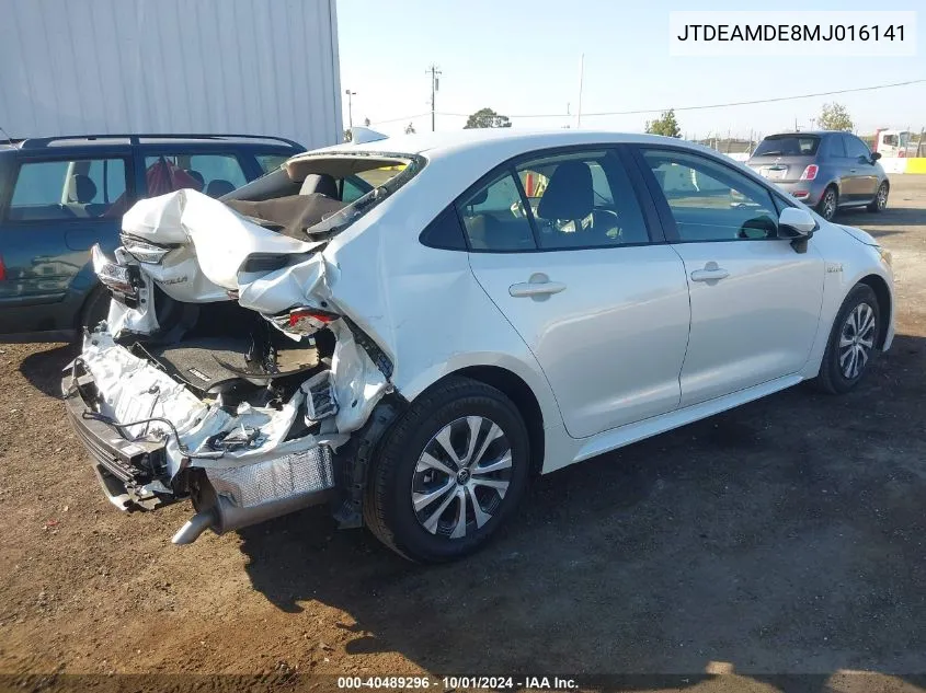 JTDEAMDE8MJ016141 2021 Toyota Corolla Hybrid Le