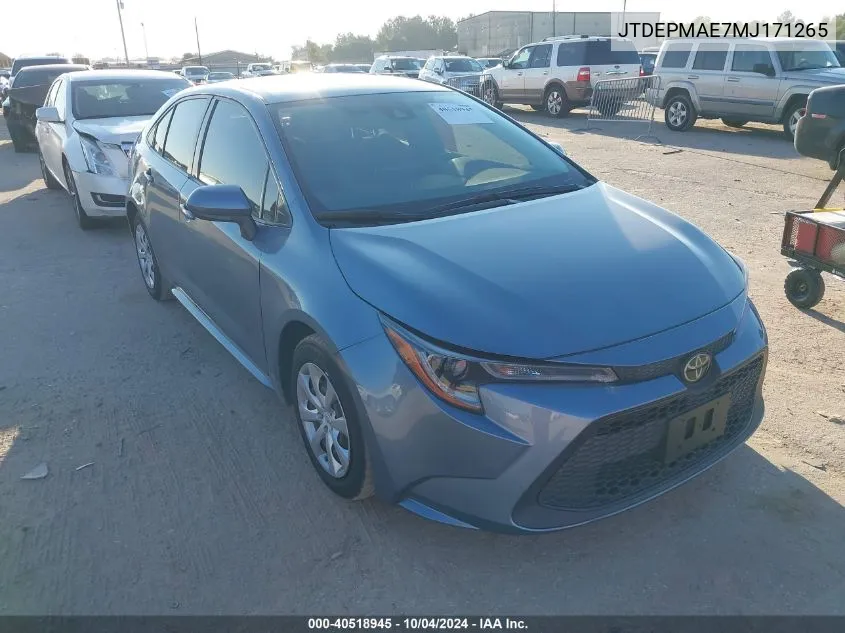 JTDEPMAE7MJ171265 2021 Toyota Corolla Le