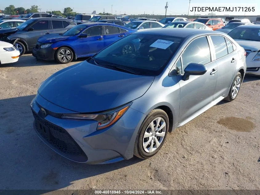 2021 Toyota Corolla Le VIN: JTDEPMAE7MJ171265 Lot: 40518945