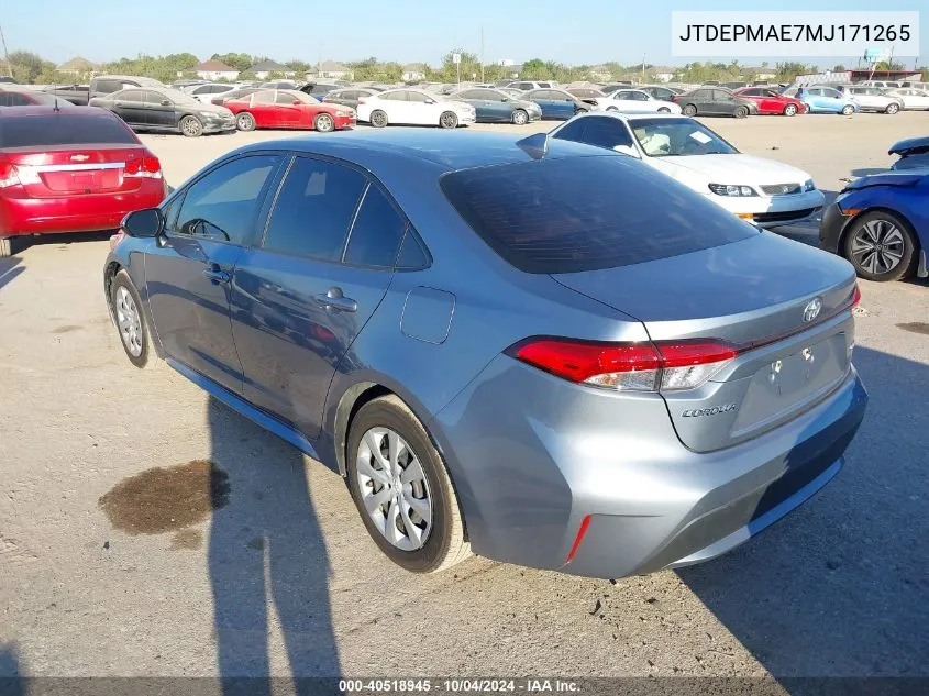 2021 Toyota Corolla Le VIN: JTDEPMAE7MJ171265 Lot: 40518945