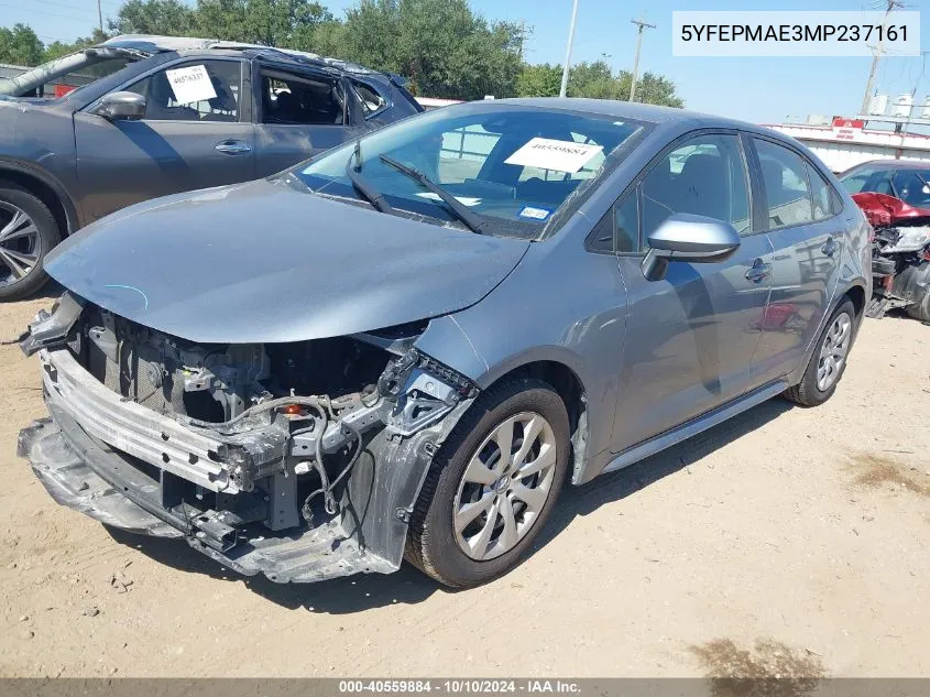 2021 Toyota Corolla Le VIN: 5YFEPMAE3MP237161 Lot: 40559884