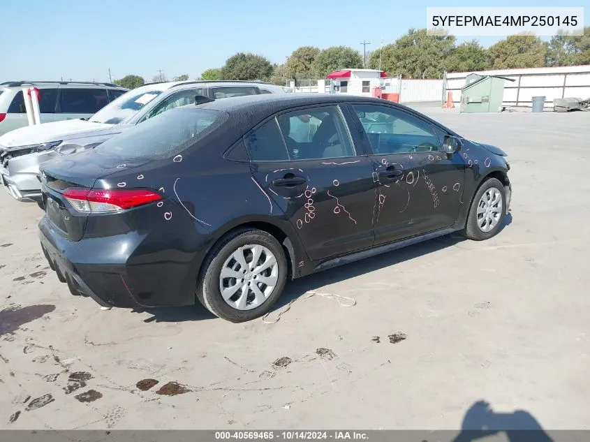 2021 Toyota Corolla Le VIN: 5YFEPMAE4MP250145 Lot: 40569465