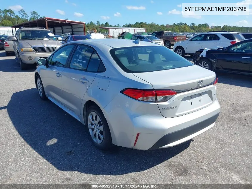 2021 Toyota Corolla Le VIN: 5YFEPMAE1MP203798 Lot: 40592919