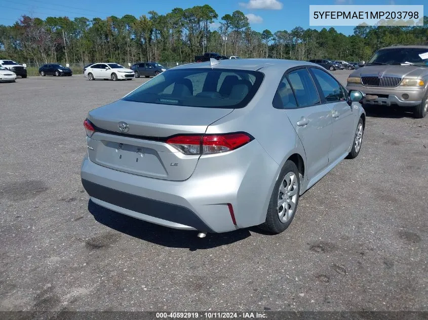 2021 Toyota Corolla Le VIN: 5YFEPMAE1MP203798 Lot: 40592919