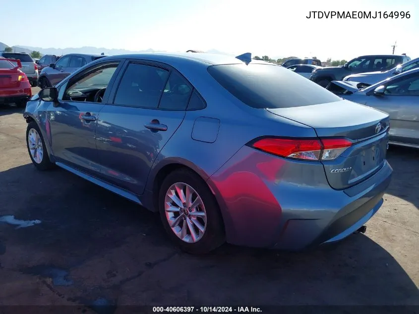 2021 Toyota Corolla Le VIN: JTDVPMAE0MJ164996 Lot: 40606397