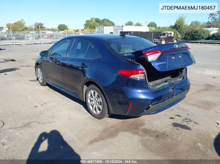 2021 Toyota Corolla Le VIN: JTDEPMAE6MJ180457 Lot: 40617400