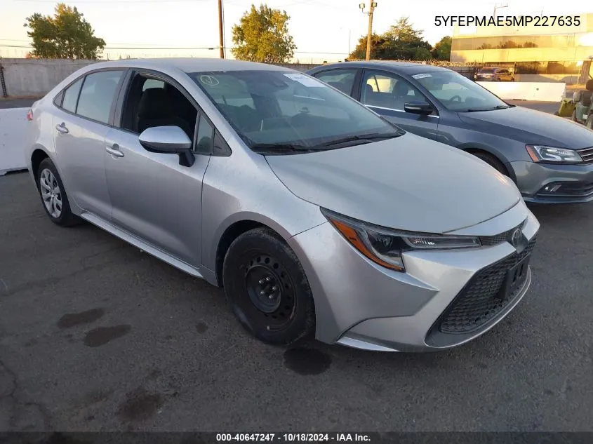 2021 Toyota Corolla Le VIN: 5YFEPMAE5MP227635 Lot: 40647247