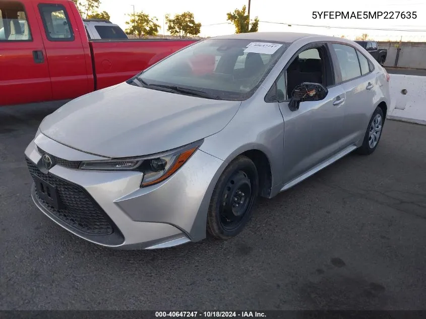 2021 Toyota Corolla Le VIN: 5YFEPMAE5MP227635 Lot: 40647247