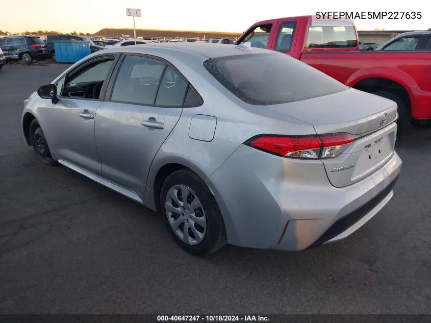 2021 Toyota Corolla Le VIN: 5YFEPMAE5MP227635 Lot: 40647247