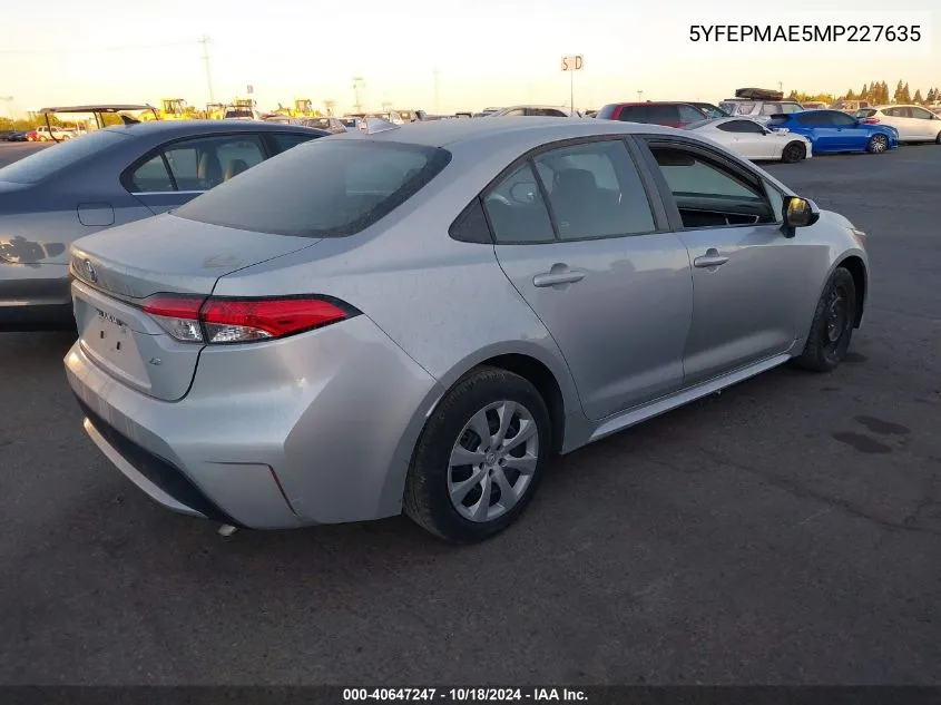 2021 Toyota Corolla Le VIN: 5YFEPMAE5MP227635 Lot: 40647247