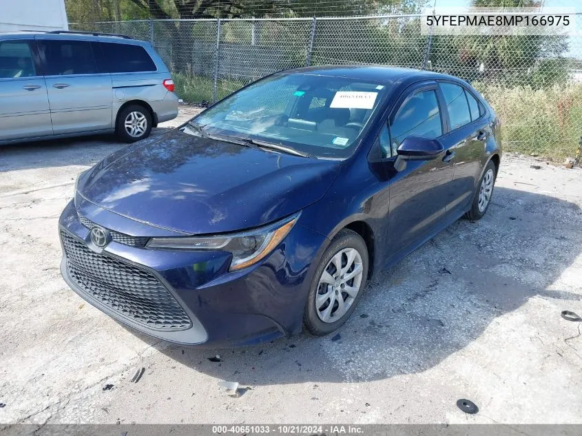 2021 Toyota Corolla Le VIN: 5YFEPMAE8MP166975 Lot: 40651033