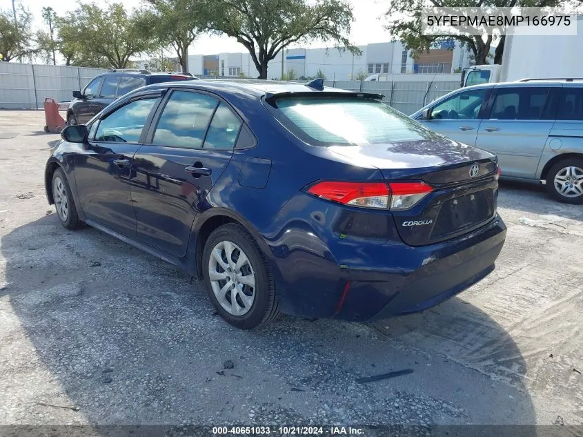 2021 Toyota Corolla Le VIN: 5YFEPMAE8MP166975 Lot: 40651033