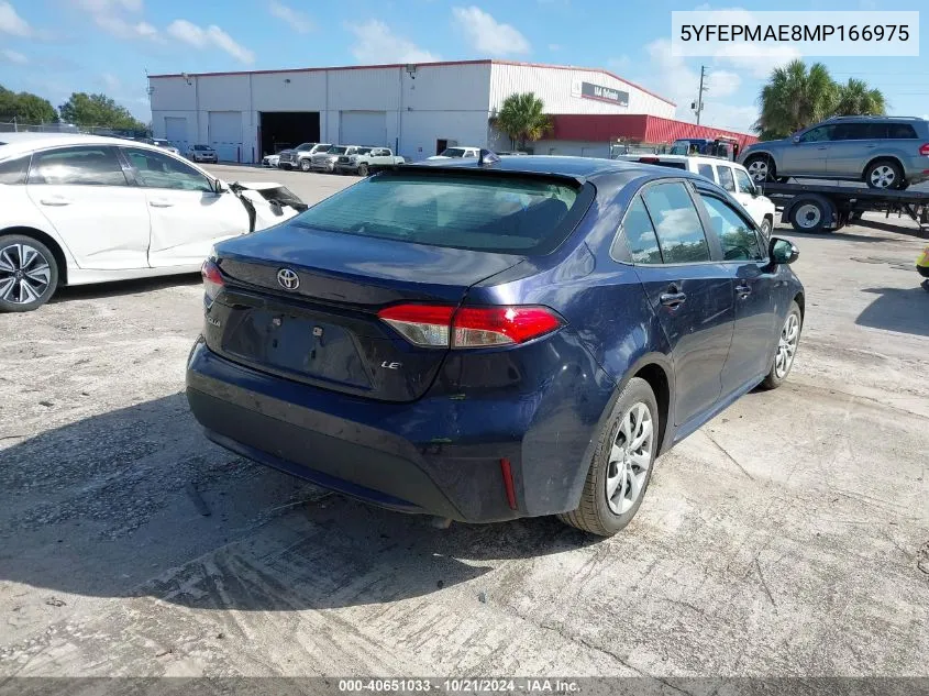 2021 Toyota Corolla Le VIN: 5YFEPMAE8MP166975 Lot: 40651033