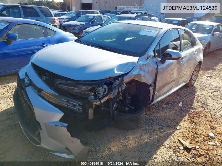 JTDEPMAE3MJ124539 2021 Toyota Corolla Le