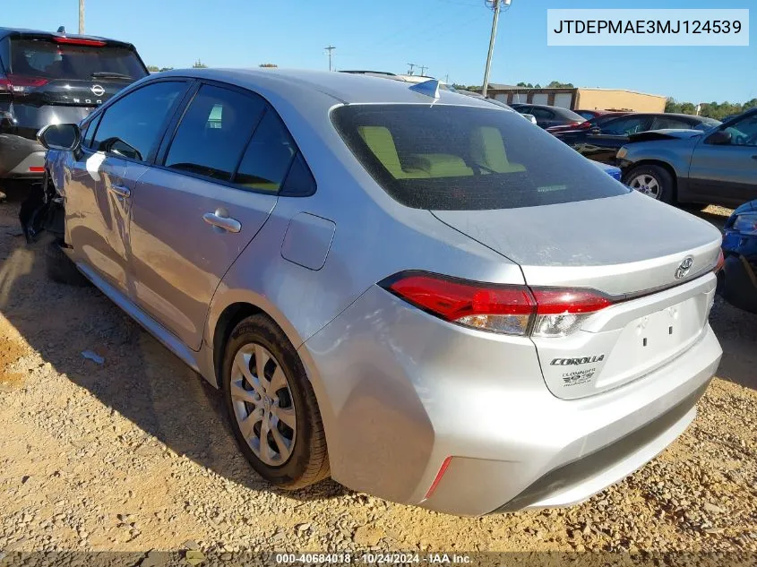 JTDEPMAE3MJ124539 2021 Toyota Corolla Le