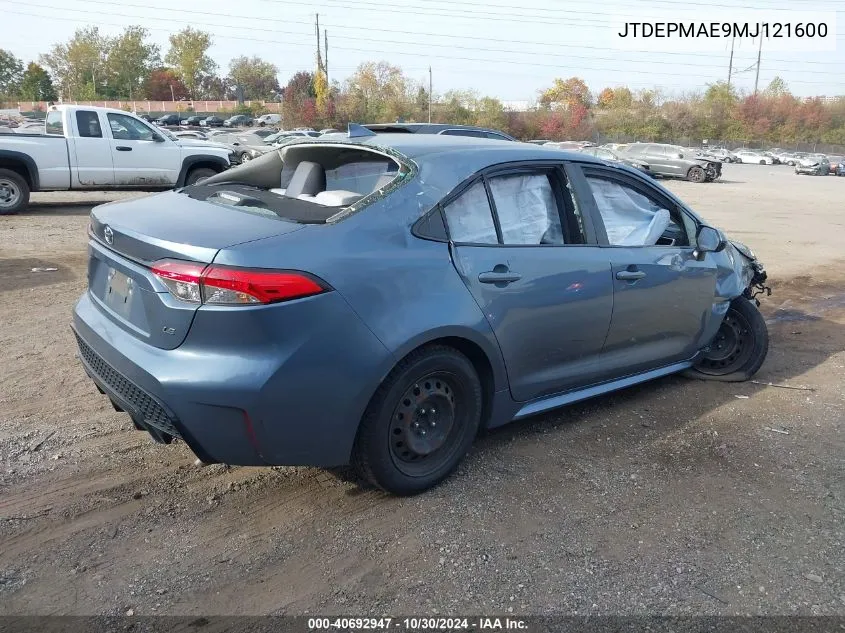 2021 Toyota Corolla Le VIN: JTDEPMAE9MJ121600 Lot: 40692947