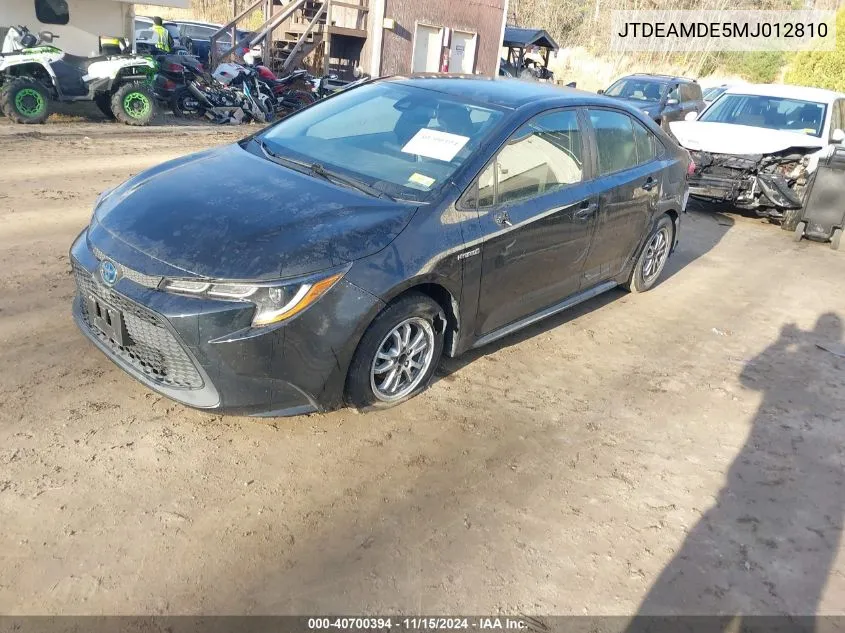 2021 Toyota Corolla Hybrid Le VIN: JTDEAMDE5MJ012810 Lot: 40700394