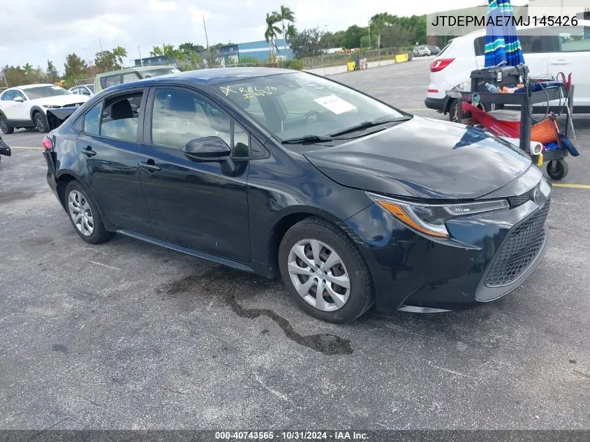 2021 Toyota Corolla Le VIN: JTDEPMAE7MJ145426 Lot: 40743565