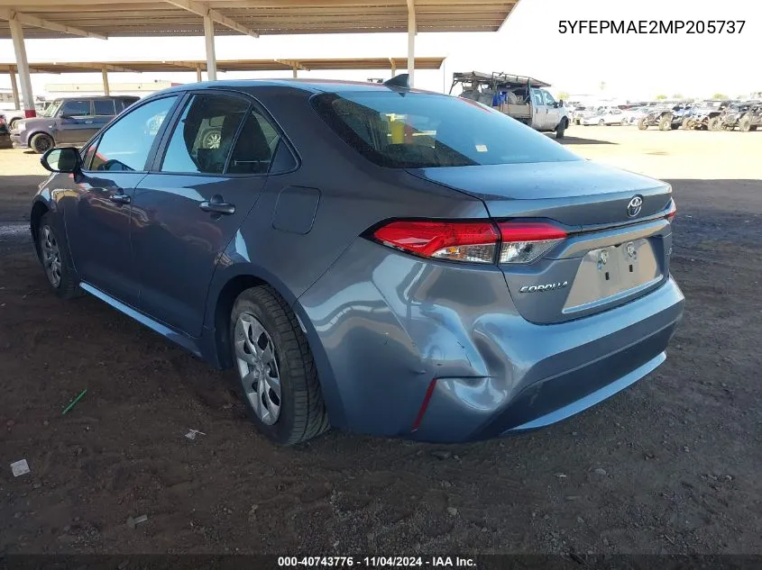 2021 Toyota Corolla Le VIN: 5YFEPMAE2MP205737 Lot: 40743776