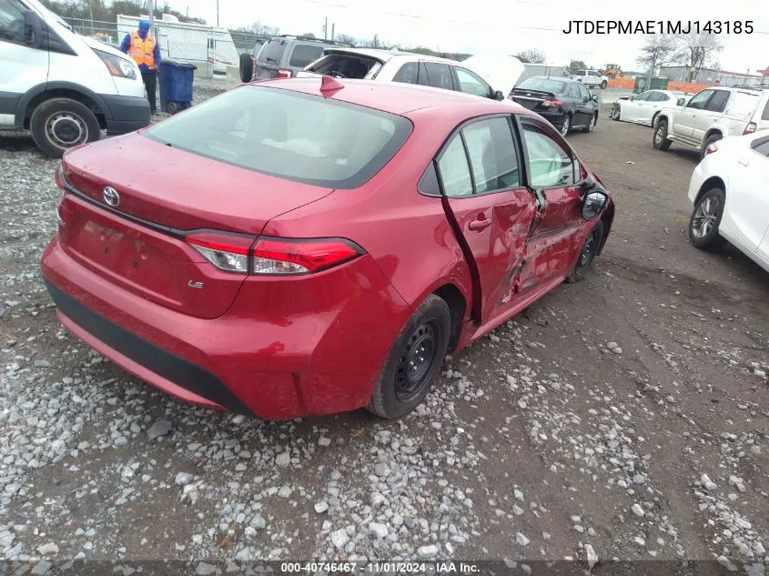 JTDEPMAE1MJ143185 2021 Toyota Corolla Le