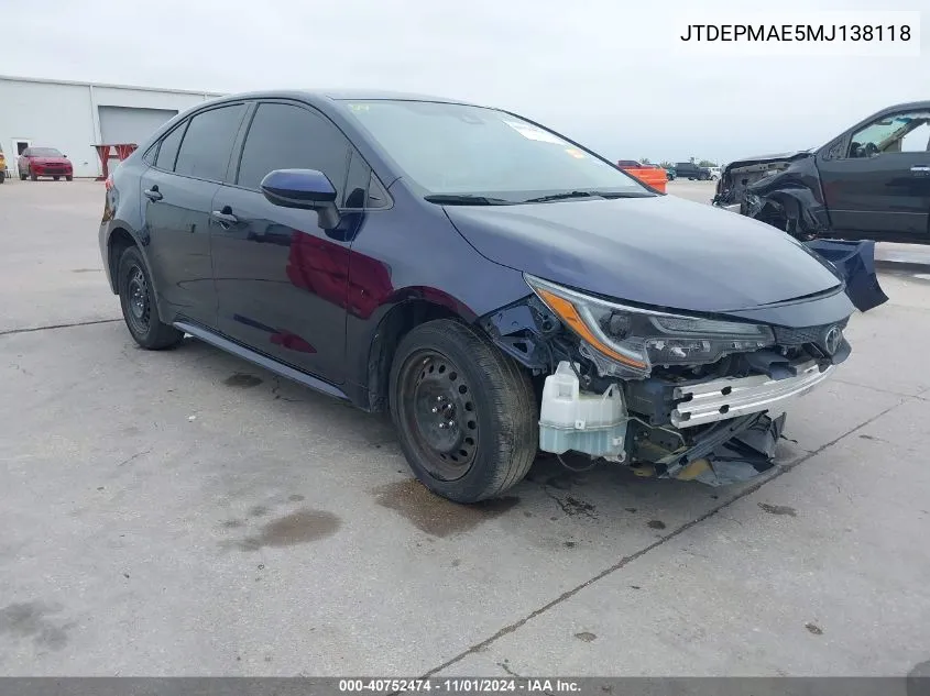 JTDEPMAE5MJ138118 2021 Toyota Corolla Le