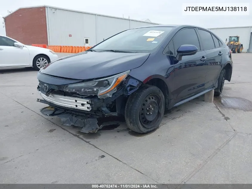 JTDEPMAE5MJ138118 2021 Toyota Corolla Le